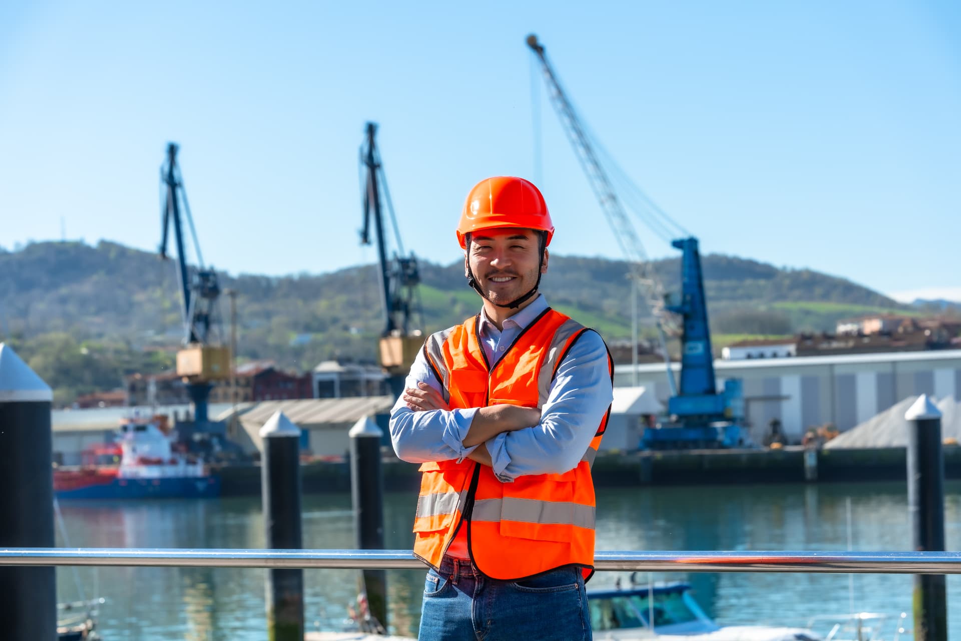 Port worker at a Singapore waterfront