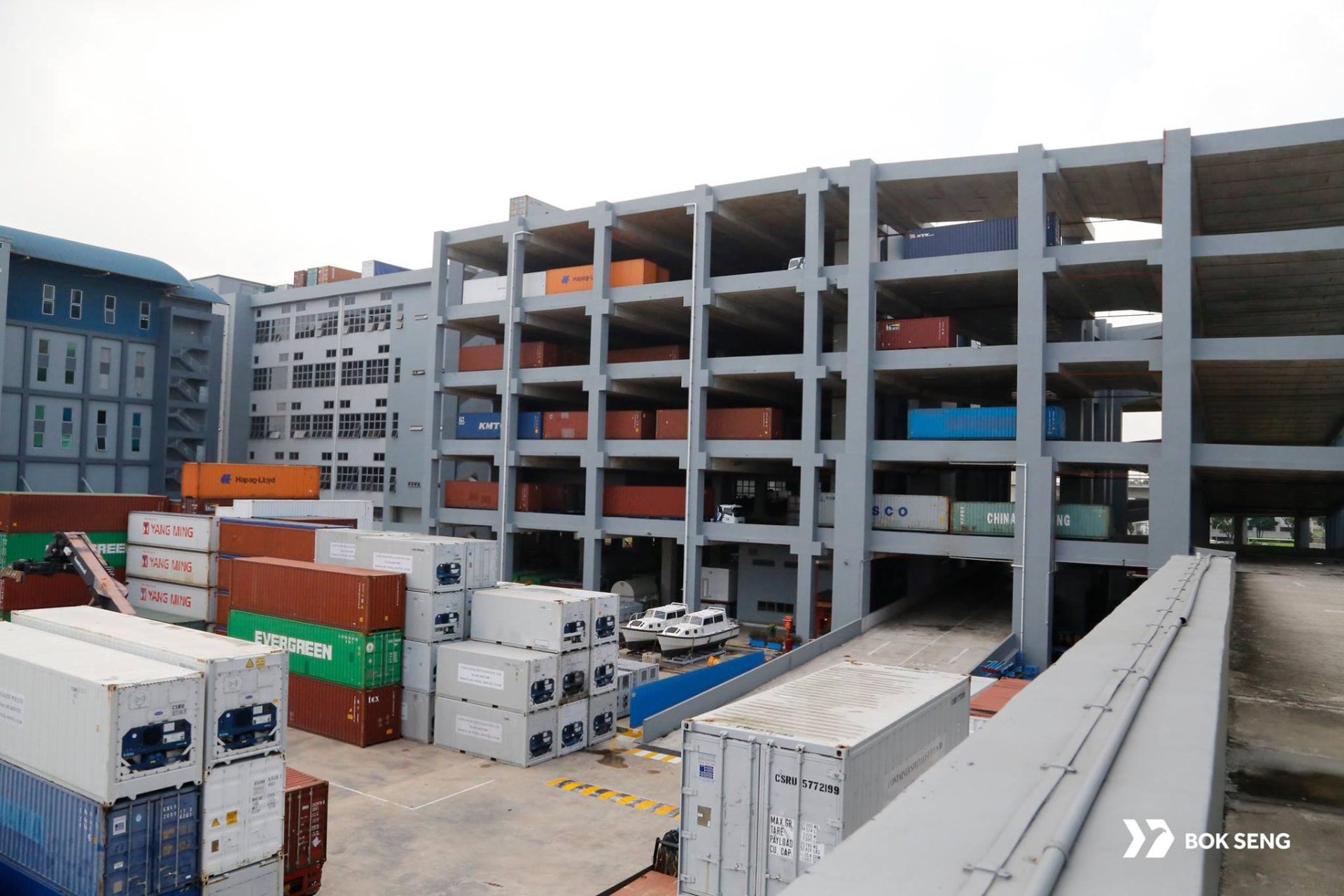 Container storage yard and multi-storey warehouse